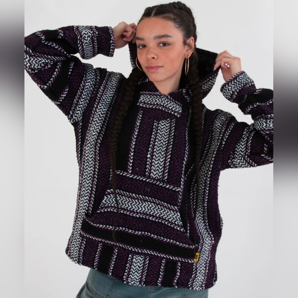 Striped unisex Baja Hoodie surfer, hippie, festival hoodie Cozy soft